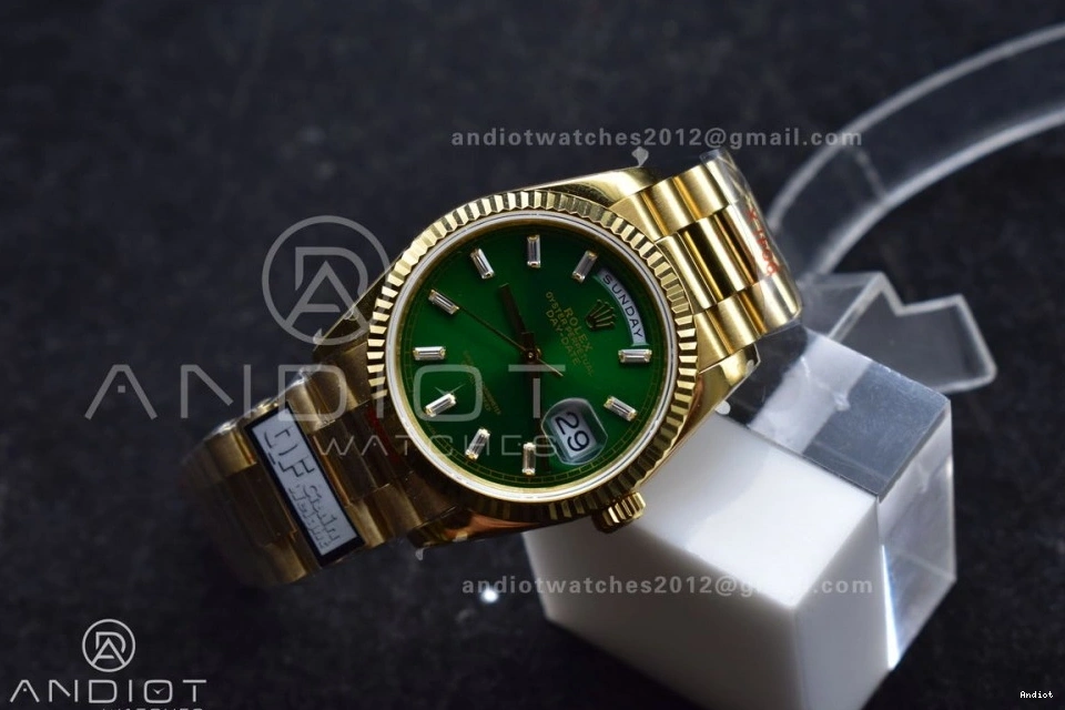 DayDate Steel YG 904L President Edition (Gain V5 on Stick with Green Bracelet Weight) Diamond vr3255 Best 36 QF Dial 0323